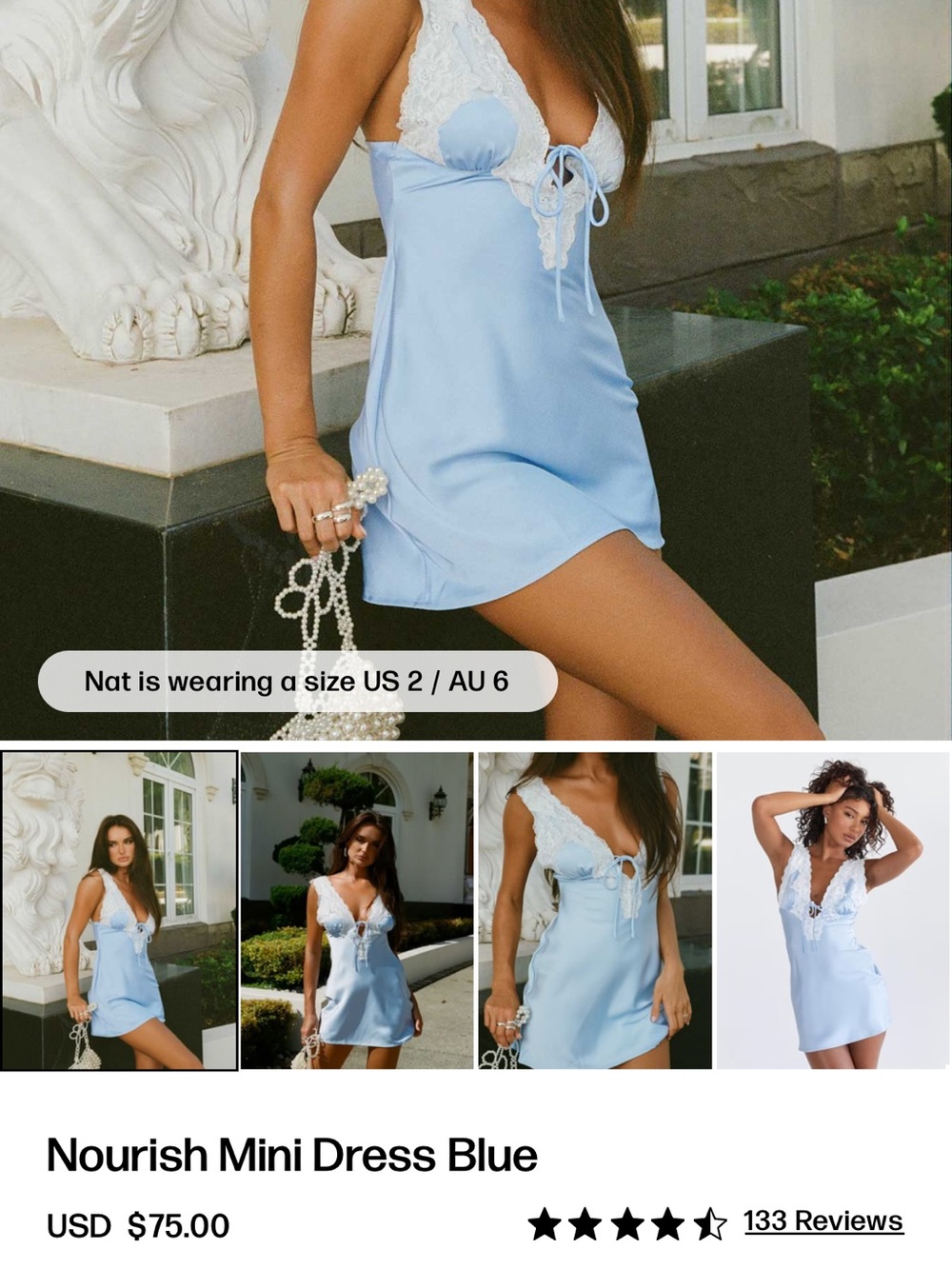 Princess Polly Light Blue Satin Lace-Trim Chemise